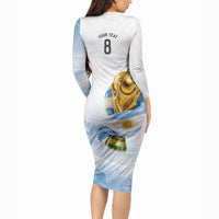 Personalized Argentina Football Champion Trophy Long Sleeve Bodycon Dress Flag Soccer Fan Graphic