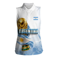 Personalized Argentina Football Champion Trophy Women Sleeveless Polo Shirt Flag Soccer Fan Graphic