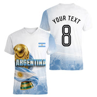 Personalized Argentina Football Champion Trophy Women V-Neck T-Shirt Flag Soccer Fan Graphic
