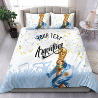 Personalized Argentina Football Bedding Set Soccer Trophy Celebration Flag Graphic