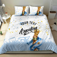 Personalized Argentina Football Bedding Set Soccer Trophy Celebration Flag Graphic