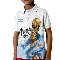 Personalized Argentina Football Kid Polo Shirt Soccer Trophy Celebration Flag Graphic