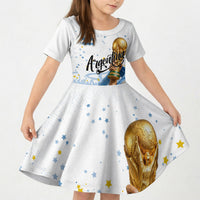 Personalized Argentina Football Kid Short Sleeve Dress Soccer Trophy Celebration Flag Graphic