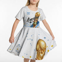 Personalized Argentina Football Kid Short Sleeve Dress Soccer Trophy Celebration Flag Graphic