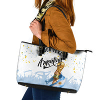 Personalized Argentina Football Leather Tote Bag Soccer Trophy Celebration Flag Graphic