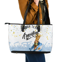 Personalized Argentina Football Leather Tote Bag Soccer Trophy Celebration Flag Graphic