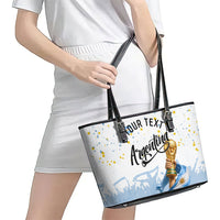 Personalized Argentina Football Leather Tote Bag Soccer Trophy Celebration Flag Graphic