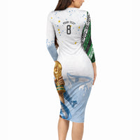 Personalized Argentina Football Long Sleeve Bodycon Dress Soccer Trophy Celebration Flag Graphic