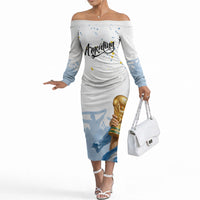 Personalized Argentina Football Off The Shoulder Long Sleeve Dress Soccer Trophy Celebration Flag Graphic