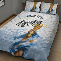 Personalized Argentina Football Quilt Bed Set Soccer Trophy Celebration Flag Graphic