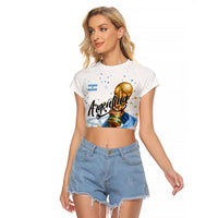 Personalized Argentina Football Raglan Cropped T Shirt Soccer Trophy Celebration Flag Graphic