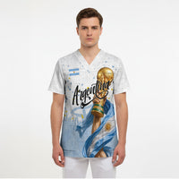 Personalized Argentina Football Scrub Top Soccer Trophy Celebration Flag Graphic