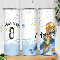 Personalized Argentina Football Skinny Tumbler Soccer Trophy Celebration Flag Graphic