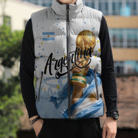 Personalized Argentina Football Sleeveless Puffer Jacket Soccer Trophy Celebration Flag Graphic