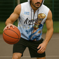 Personalized Argentina Football Sleeveless Zip Hoodie Soccer Trophy Celebration Flag Graphic