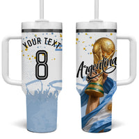 Personalized Argentina Football Tumbler With Handle Soccer Trophy Celebration Flag Graphic