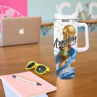 Personalized Argentina Football Tumbler With Handle Soccer Trophy Celebration Flag Graphic