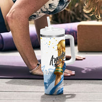 Personalized Argentina Football Tumbler With Handle Soccer Trophy Celebration Flag Graphic