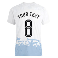 Personalized Argentina Football Women V-Neck T-Shirt Soccer Trophy Celebration Flag Graphic