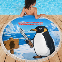 Flight Was Never An Option Funny Penguin With Knife Beach Blanket Animal Meme Humor Comic Graphic