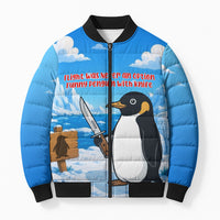 Flight Was Never An Option Funny Penguin With Knife Bomber Puffer Jacket Animal Meme Humor Comic Graphic