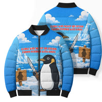 Flight Was Never An Option Funny Penguin With Knife Bomber Puffer Jacket Animal Meme Humor Comic Graphic