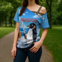 Flight Was Never An Option Funny Penguin With Knife Cross Shoulder Shirt Animal Meme Humor Comic Graphic