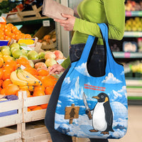 Flight Was Never An Option Funny Penguin With Knife Grocery Bag Animal Meme Humor Comic Graphic