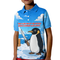 Flight Was Never An Option Funny Penguin With Knife Kid Polo Shirt Animal Meme Humor Comic Graphic