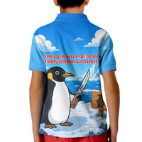 Flight Was Never An Option Funny Penguin With Knife Kid Polo Shirt Animal Meme Humor Comic Graphic