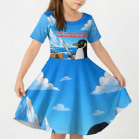 Flight Was Never An Option Funny Penguin With Knife Kid Short Sleeve Dress Animal Meme Humor Comic Graphic