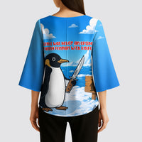 Flight Was Never An Option Funny Penguin With Knife Kimono Sleeve Blouse Animal Meme Humor Comic Graphic