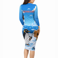 Flight Was Never An Option Funny Penguin With Knife Long Sleeve Bodycon Dress Animal Meme Humor Comic Graphic