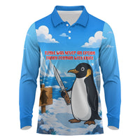 Flight Was Never An Option Funny Penguin With Knife Long Sleeve Polo Shirt Animal Meme Humor Comic Graphic