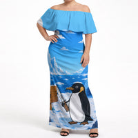 Flight Was Never An Option Funny Penguin With Knife Off Shoulder Maxi Dress Animal Meme Humor Comic Graphic