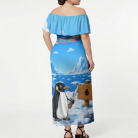 Flight Was Never An Option Funny Penguin With Knife Off Shoulder Maxi Dress Animal Meme Humor Comic Graphic