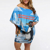 Flight Was Never An Option Funny Penguin With Knife Off Shoulder Short Dress Animal Meme Humor Comic Graphic