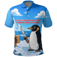Flight Was Never An Option Funny Penguin With Knife Polo Shirt Animal Meme Humor Comic Graphic