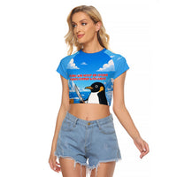 Flight Was Never An Option Funny Penguin With Knife Raglan Cropped T Shirt Animal Meme Humor Comic Graphic