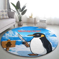 Flight Was Never An Option Funny Penguin With Knife Round Carpet Animal Meme Humor Comic Graphic
