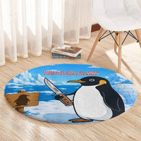 Flight Was Never An Option Funny Penguin With Knife Round Carpet Animal Meme Humor Comic Graphic