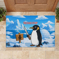 Flight Was Never An Option Funny Penguin With Knife Rubber Doormat Animal Meme Humor Comic Graphic