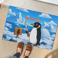 Flight Was Never An Option Funny Penguin With Knife Rubber Doormat Animal Meme Humor Comic Graphic