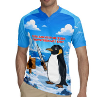 Flight Was Never An Option Funny Penguin With Knife Rugby Jersey Animal Meme Humor Comic Graphic