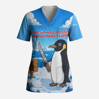 Flight Was Never An Option Funny Penguin With Knife Scrub Top Animal Meme Humor Comic Graphic