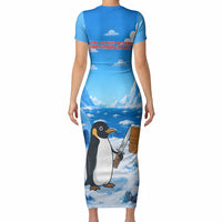Flight Was Never An Option Funny Penguin With Knife Short Sleeve Bodycon Dress Animal Meme Humor Comic Graphic