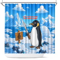 Flight Was Never An Option Funny Penguin With Knife Shower Curtain Animal Meme Humor Comic Graphic