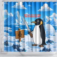 Flight Was Never An Option Funny Penguin With Knife Shower Curtain Animal Meme Humor Comic Graphic