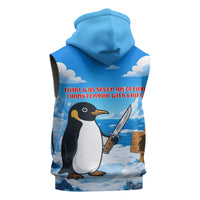 Flight Was Never An Option Funny Penguin With Knife Sleeveless Hoodie Animal Meme Humor Comic Graphic