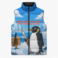 Flight Was Never An Option Funny Penguin With Knife Sleeveless Puffer Jacket Animal Meme Humor Comic Graphic